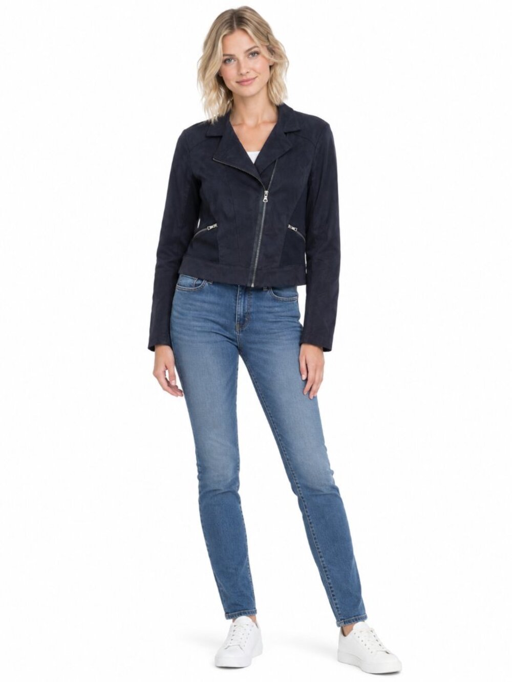 Elie Tahari for Design Nation Faux Suede Moto Jacket Black Large #A4350